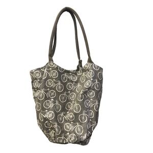 rockflowerpaper Gray Cotton Canvas Bicycle Print Tote Bag Magnetic Snap Closure